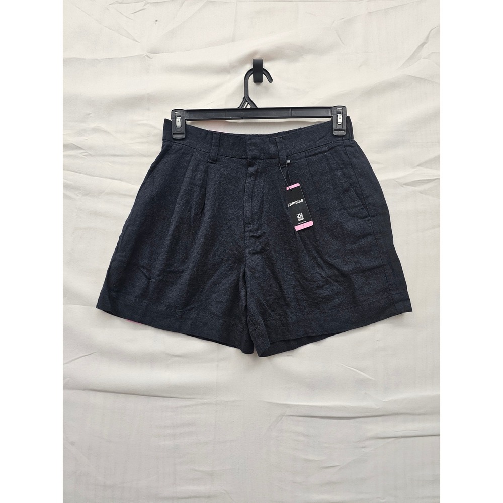 Express Womens Pleated Linen Short Black Linen Blend Casual‎ Size 6